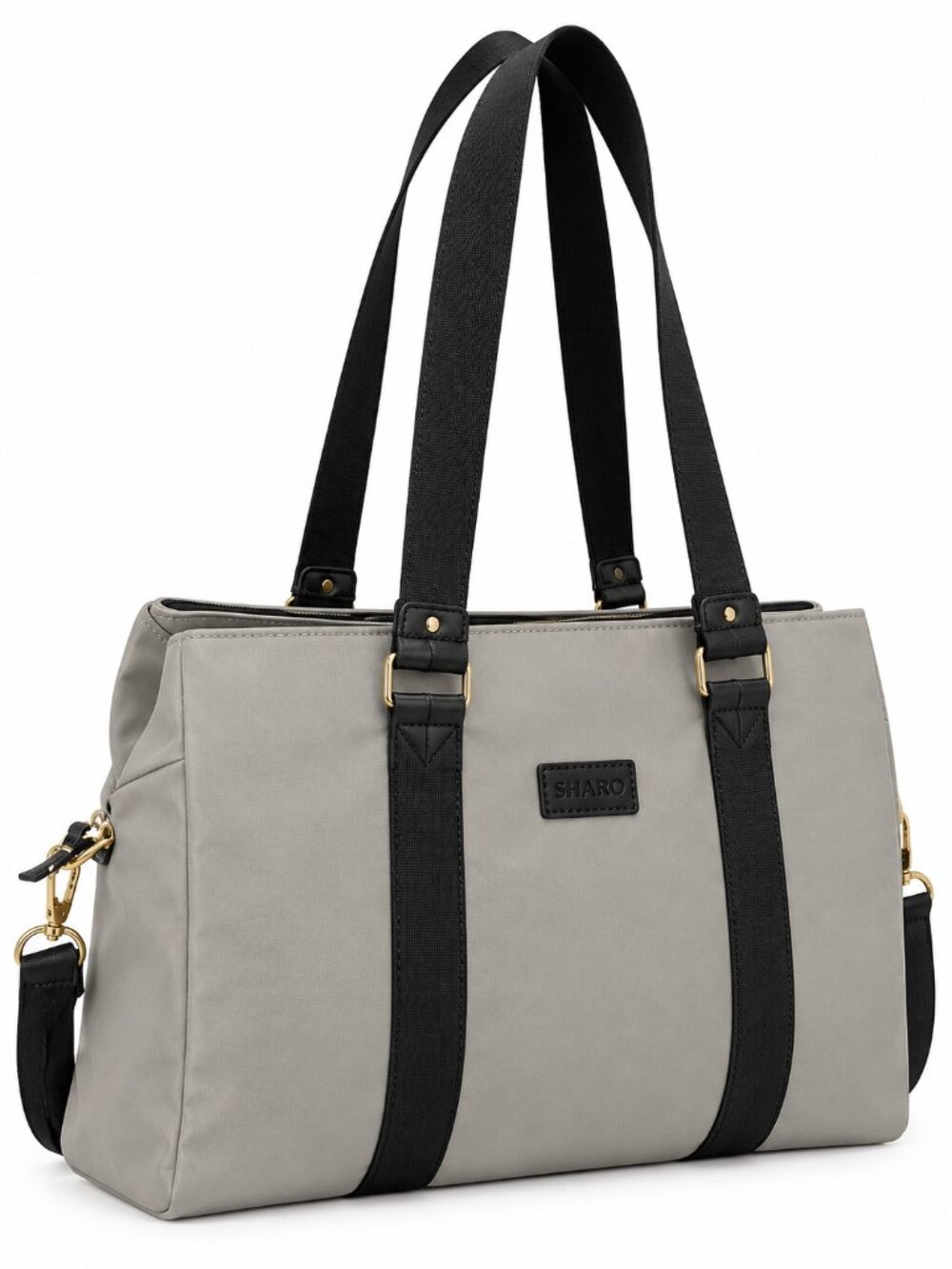 Sharo Gray Everyday Laptop Tote with Leather Straps & Brass Hardware